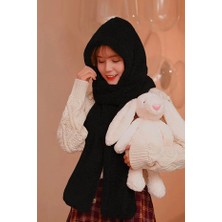 Bundera Scarf Kapşonlu Kadın Peluş Bere Atkı Kadın Welsoft Polar Boyunluk Şalı Rüzgar Geçirmez Şapka