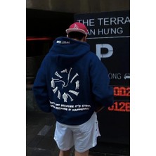 Bellanova Unisex 3 Iplik Kapüşonlu Kanguru Cepli Sweatshirt Sırtı Yazı ve Figür Desenli Baskılı