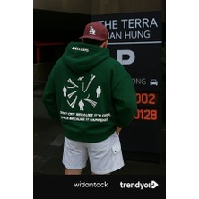 Bellanova Unisex 3 Iplik Kapüşonlu Kanguru Cepli Sweatshirt Sırtı Yazı ve Figür Desenli Baskılı