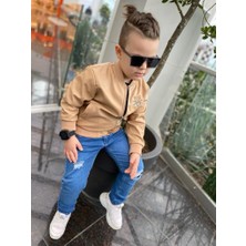 Burçak Butik Erkek Çocuk Deri Ceket / Kot Pantolon / Baskılı Tişört 3 Parça Kışlık Takım - Bayramlık