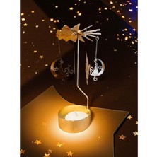 Altın Renkli Dönen Metal Mumluk Mutlu Kedi Tasarımlı Isı ile Dönen Dilek Çanı