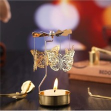 Isı Ile Dönen Metal Mumluk Kelebek Modeli, Altın Renk, Dekoratif Masa Üstü Mumluk