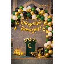 Meri Parti Hoşgeldin Ramazan Balon Zinciri Seti 100’LÜ – Yeşil Beyaz Gold Siyah Lateks Balon