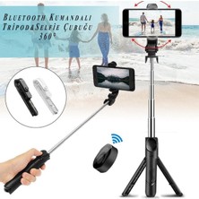 Feyza Design Bluetooth Kumandalı Düz Siyah Selfie Çubuğu Monopod Telefon Tutucu