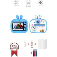 Çocuklar Için Dijital Fotoğraf ve Video Makinesi, Termal Resim Yazıcı, Renkli Mavi