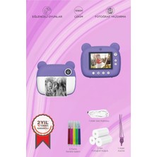 Çocuklar Için Renkli Dijital Fotoğraf ve Yazıcı Kamera Seti Mor