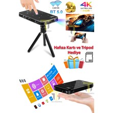 4K Mini Taşınabilir Projektör, Android Bluetooth HDMI Hafıza Kartı ve Tripod Hediye