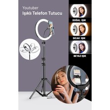 Feyza Design Ledli Ayaklı Tripod Pro, Youtuber ve Fotoğrafçılar Için Telefon Tutucu