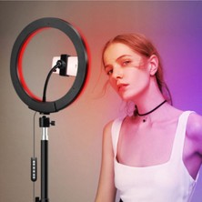 Feyza Design Renkli 10 Inç Rgb Youtuber ve Tiktok Çekim Işığı ile Telefon Tutucu ve Tripod