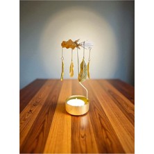 Isı ile Dönen Metal Mumluk – Tüy Motifli, 13 cm Yükseklik, Dekoratif Masa Üstü