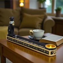 Antik Mısır Temalı Kedi Figürlü Tütsülük 24 Cm, Şık ve Dekoratif Tasarım