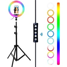 Feyza Design Rgb Renkli Işıklı 8 Inc Tripod Youtuber ve Kuaför Işığı MJ20