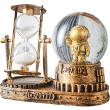 Feyza Design Retro Astronot Temalı Kum Saati ve Işıklı Büyük Boy Kar Küresi
