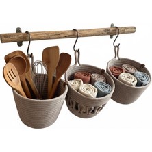 Ms Milasewing 3'lü Bohem Örgü Asma Sepet Seti – El Yapımı Mutfak ve Banyo Organizer