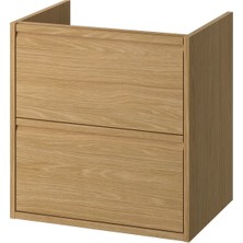 Lavabo Dolabı, Meşe Görünümlü, 60X48X63 Cm, 2 Çekmeceli