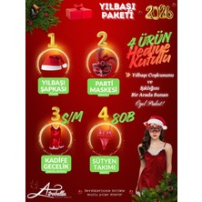 Arona Lingerie Yılbaşı Hediye Paketi : Kadife Gecelik (S/m) + Sütyen Takımı (80B) + Parti Maskesi + Yılbaşı Şapkası