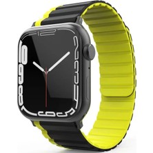 Getittir Movenchy Apple Watch 42MM Mo-Wb1 Çift Renk Mıknatıslı Silikon Kordon - Siyah-Sarı