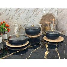 Protef 6 Parça Tencere Seti Granit Istiridye Tencere Seti 26 Cm Basık 24 Cm derin ve 20 Cm Derin – Yapışmaz Granit Kaplama, Şık ve Dayanıklı