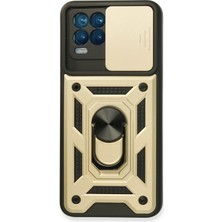 Newface Realme 8 Kılıf Pars Lens Yüzüklü Silikon - Gold