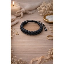 Enfera Doğal Taş Doğal Taş Lav Taşı Makrome Çift Sıra Bileklik