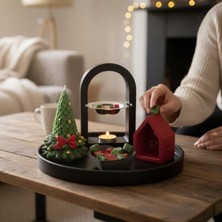 Ellayda Sevgililer Günü Dekoratif Tepsi Seti – Mumluk ve Figürlü Ev Dekoru