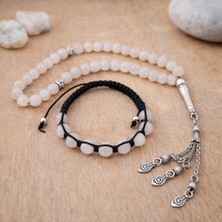 Enfera Doğal Taş Doğal Taş Opal Taşı Tesbih 33'lü ve Bileklik Makrome Set