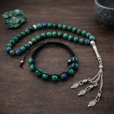 Enfera Doğal Taş Doğal Taş Azurit Taşı Tesbih 33'lü ve Bileklik Makrome Set