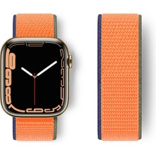 Rubby Newface Apple Watch 38MM Hasırlı Cırtcırtlı Kordon - Lacivert-Turuncu