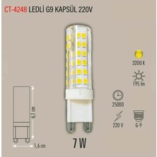 Cata 220V 7W G9 Kapsül Ampul Günışığı Işık 3200K Geniş Açı (Mısır Dizgi Iğne Ayaklı Avize Ampulü 220 Volt 7 Watt)