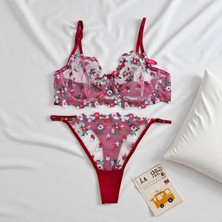 Arona Lingerie Büyük Beden Çıtır Çiçekli Brode Dantelli Desteksiz Sütyen Takımı - C Kap - A-137