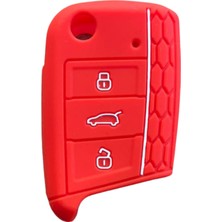 Autohan Keys Volkswagen Için Anahtar Koruma Kılıfı, Golf 7, Golf 7.5, Tiguan, Polo, T-Roc, T-Cross Modelleri ile Uyumlu, Kırmızı Petek Desenli Silikon Kılıf