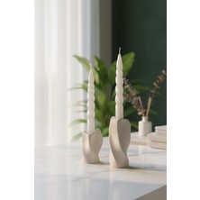 Modern 2'li Beton Şamdan Mumluk Seti, Twist Form, Dekoratif Ev Hediye