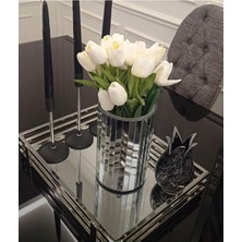 Aynalı Yuvarlak Vazo, Gümüş Renkli, 20CM Şık Dekorasyon Parçası