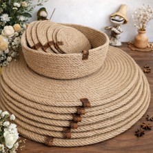 Naspar 13 Parça 32  cm  Hasır  Supla Takımı / Ekmek Sepeti / Bardak Altlığı Amerikan Servis / Kahve Sunum