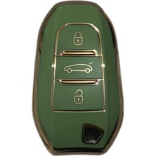 Autohan Keys Peugeot Anahtar Koruma Kılıfı, 208 308 508 2008 3008 5008 Rifter Modelleri Için, Sustasız, Yeşil-Altın