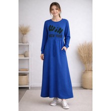 Miskoza Kadın  Uzun Elbise Win New York Baskılı Uzun Kollu Günlük Elbise