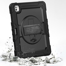iPad Air 13 Inç M2 2024 Için Kılıf (Model: A2899) Tam Koruma Darbe Emici, 360° Dönebilen Stand, Ayarlanabilir Omuz Askısı, Kalem Tutucu, Siyah (Ipad Air 13" 2024)