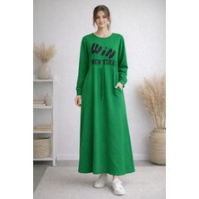 Miskoza Kadın  Uzun Elbise Win New York Baskılı Uzun Kollu Günlük Elbise