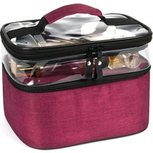 Figiza Seyahat Tipi Kozmetik Makyaj Çantası Su Geçirmez Büyük Boy Bölmeli Makyaj Seti Kutusu (Bordo)