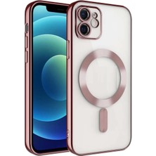 Ggm Aksesuar 11 Için ile Uyumlu Arka Kısmı Parlak Şeffaf Yapıya Sahip Kenarları Silikon Yapılı Güçlendirilmiş Mıknatıslı Kamera Lens Koruyuculu Kablosuz Şarj Destekli Kılıf (Pembe)