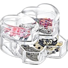 Deconox Kalpli Kapaklı Mücevher Kutusu Gözlü Akrilik Kalpli Makyaj Organizer, Kalp Şeklinde Makyaj Organizeri