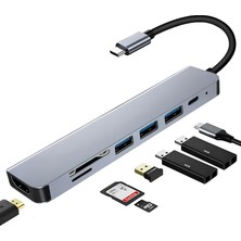 Fc-17 Type-C To 3*usb 3.0 4K Ultra Hd HDMI Sd Tf Kart Girişli 7ın1 Çevirici Hub Adaptör