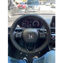 Detay Deri Direksiyon Direksiyon  Kılıfı  Honda Civic 2022 Fe - Soft Spor Desen Siyah Dikiş