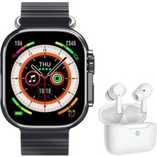 Kablosuz Kulaklık Hediyeli, Arama Konuşma Özellikli Siyah Silikon Kayışlı Yeni Nesil Akıllı Saat