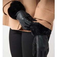 Anbly Collection Bilekleri Kürk Detaylı Deri Görünümü Yumuşak Şık Peluş Eldiven