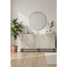 Ceneyra KA1807BT- ZEYNEP180 Lazer Çizgili Konsol , Tv Sehpası , Çok Amaçlı Dolap 180CM Beyaz-Traverten