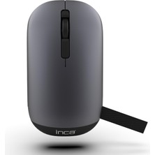 Inca IWM-242GT Çift Modlu Bluetooth ve Kablosuz Şarj Edilebilir Mouse, 500MAH Pil, 800-1600 Dpı, 70G, Gri