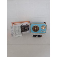 AXWER Nostaljik Retro Radio Parlak Kaplama Bluetooth Bağlantılı Hoparlör - Mavi- Tek Ebat