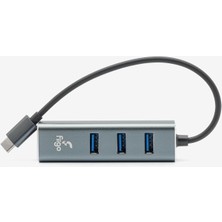 Type-C To Lan ve 3x USB Alüminyum Adaptör Gri
