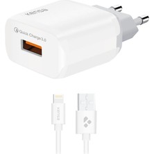 Lightning USB Girişli 3.0 Hızlı Şarj Aleti, Yüksek Hızda Şarj Eder. Güvenli Şarj Için Akım Korumalı, Telefonunuzu Tanır ve Maksimum Hızda Şarj Eder. Lightning Girişli Cihazlar Için Uyumlu